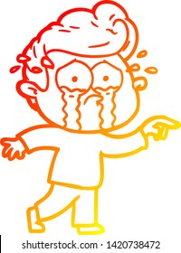 warm gradient line drawing of a cartoon crying man
