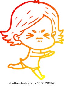 warm gradient line drawing of a cartoon angry girl