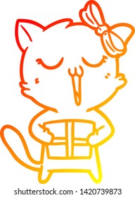 warm gradient line drawing of a cartoon cat