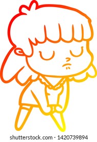 warm gradient line drawing of a cartoon indifferent woman