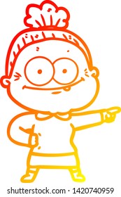 dibujo de línea de gradiente cálido de una anciana feliz con dibujos animados