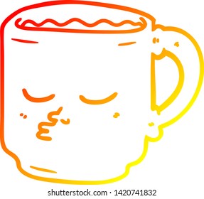 warm gradient line drawing of a cartoon coffee mug