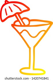 dibujo de línea de degradado cálido de una bebida martini de dibujos animados