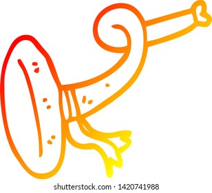 dibujo de línea de gradiente cálido de un instrumento de cuerno curvado de dibujos animados