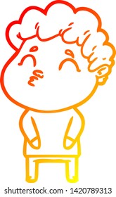 warm gradient line drawing of a cartoon man pouting