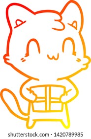 warm gradient line drawing of a cartoon happy cat
