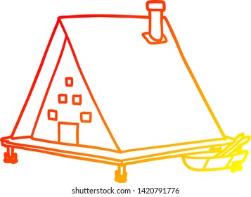 warm gradient line drawing of a cartoon lake house