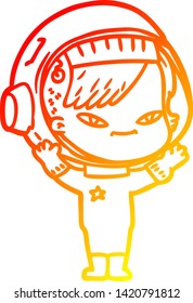 warm gradient line drawing of a cartoon astronaut woman