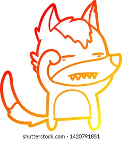 warm gradient line drawing of a cartoon wolf showing teeth