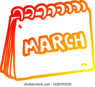 warm gradient line drawing of a cartoon calendar showing month of march