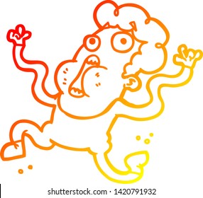 warm gradient line drawing of a cartoon terrified man