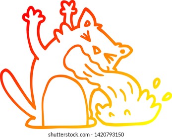 warme Farbverlauf-Linienzeichnung eines Cartoons einer kranken Katze