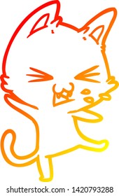 warm gradient line drawing of a cartoon cat throwing a tantrum