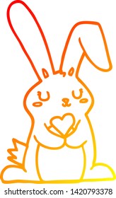 warm gradient line drawing of a cartoon rabbit in love