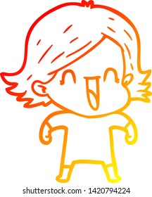 warm gradient line drawing of a cartoon happy woman