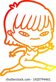 warm gradient line drawing of a cartoon woman