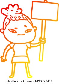 warm gradient line drawing of a cartoon woman