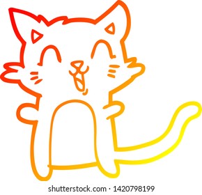 warme Farbverlauf-Linie Zeichnung einer Cartoon-glücklichen Katze