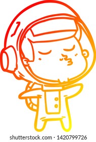 dibujo de línea de degradado cálido de un astronauta de confianza en la caricatura