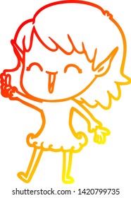 desenho de linha gradiente quente de uma menina elfo do desenho animado