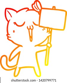 dibujo de línea de degradado cálido de un gato de dibujos animados