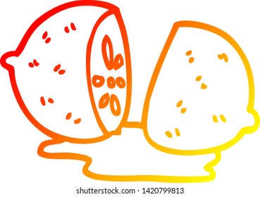warm gradient line drawing of a cartoon sliced lemon