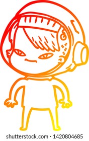 warm gradient line drawing of a cartoon astronaut woman