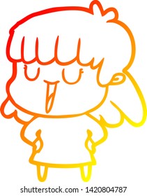 warm gradient line drawing of a cartoon woman laughing