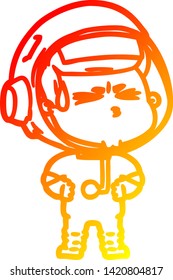 warm gradient line drawing of a cartoon stressed astronaut