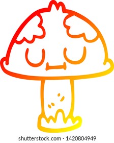 warm gradient line drawing of a cartoon cute mushroom
