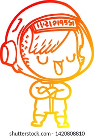 warm gradient line drawing of a cartoon astronaut woman