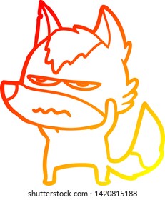 warm gradient line drawing of a cartoon annoyed wolf