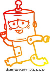 dibujo de línea de degradado cálido de un robot de dibujos animados