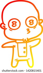 warm gradient line drawing of a cartoon weird bald spaceman