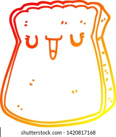 warme Farbverlauf-Linie Zeichnung einer Cartoon-Scheibe Brot