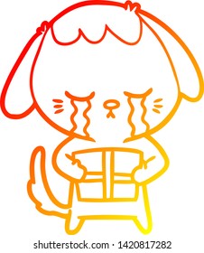warm gradient line drawing of a cartoon crying dog