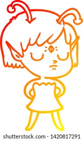 dibujo de línea de degradado cálido de una chica alienígena