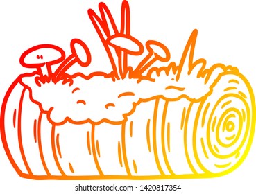 warm gradient line drawing of a cartoon old log with mushrooms