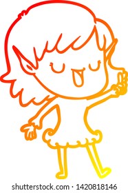 dibujo de línea de gradiente cálido de una chica elfo de caricatura