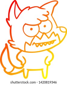 warm gradient line drawing of a cartoon grinning fox