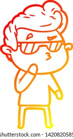 dibujo de línea de degradado cálido de un tipo genial de caricatura