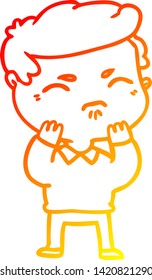 warm gradient line drawing of a cartoon annoyed man
