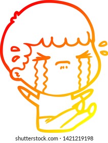 warm gradient line drawing of a cartoon man crying