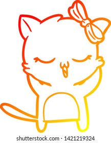 warme Farbverlauf-Linienzeichnung einer Cartoon-Katze mit Schleim auf Kopf