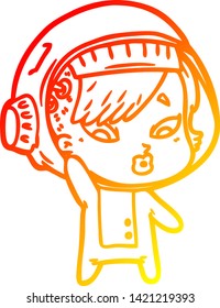 dibujo de línea de gradiente cálido de una astronauta de dibujos animados