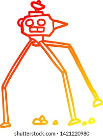 warm gradient line drawing of a cartoon space rocket