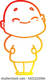dibujo de línea de gradiente cálido de un hombre calvo feliz con dibujos animados