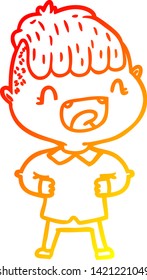 warm gradient line drawing of a cartoon happy boy laughing