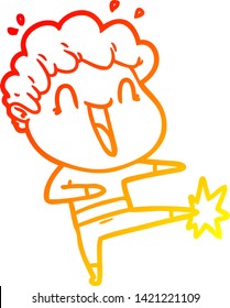 warm gradient line drawing of a cartoon happy man