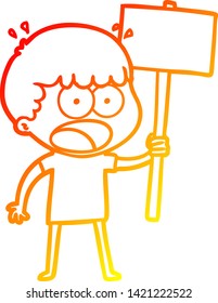warm gradient line drawing of a cartoon shocked man with placard